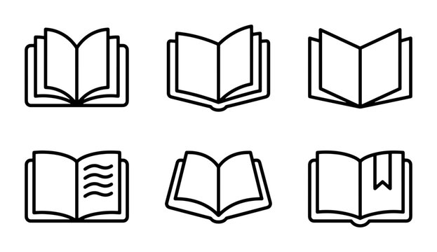 Open Book Icons Set, Knowledge and Education Symbols, Reading and Learning Vector Graphics