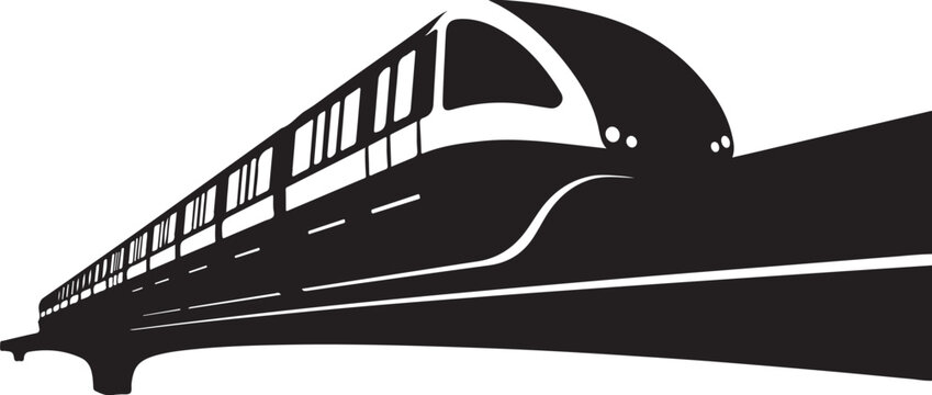 Monochrome train, modern locomotive, black silhouette, transportation icon, rail travel
