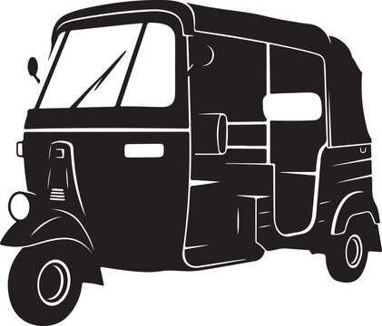 Black tuk-tuk, vector auto rickshaw, illustration, transportation icon
