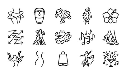 Latin Dance Icons Set: Salsa, Tango, Rumba, Music, Rhythm, Celebration, 15 Vector Elements