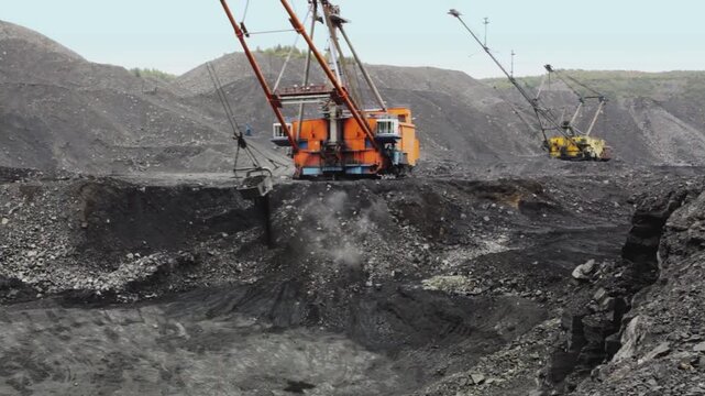 Heavy Machinery Working in Coal Mining Site Resource Extraction