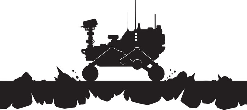 Black silhouette robot excavator, digging machine, construction equipment, industrial icon