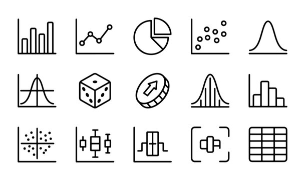 Data Visualization Icons: Charts, Graphs, Statistics, Probability, and Analysis Vector Set