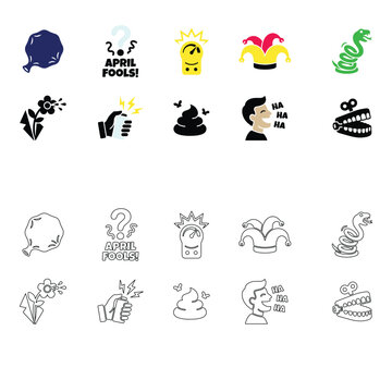 April Fools Day Prank Icon Set - Vector Symbols for Practical Jokes, Humors, and Celebration