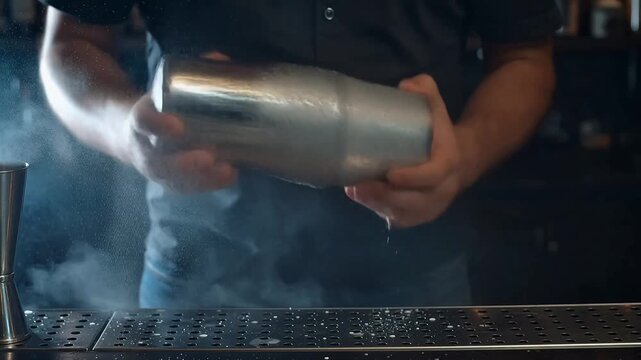 Bartender shaking cocktail with smoke symbolizing healthy eating and gourmet lifestyle