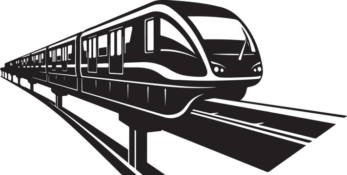 Monorail, train, transportation, icon, vector, black, white, modern, rail, track