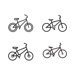 Obraz premium Four black line art bicycle icons in different angles simple bike illustrations
