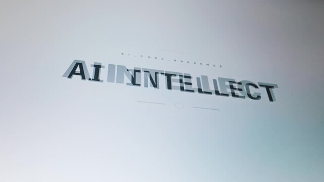 Close up view of the words AI Intellect displayed on a clean digital computer monitor screen with a minimalist interface. Concept of pervasive artificial intelligence and digital brain.
