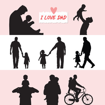Happy Father's Day Silhouette Vector Set Dad and Kids