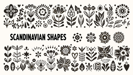 dense arrangement of black floral shapes and leaves scandinavian folk art style illustration high quality professional detailed modern © Nipa