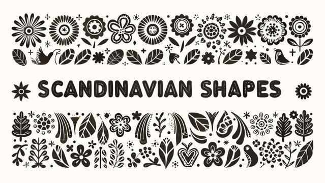 Black floral and leaf arrangement scandinavian shapes vector illustration with decorative elements high quality professional detailed modern elegant