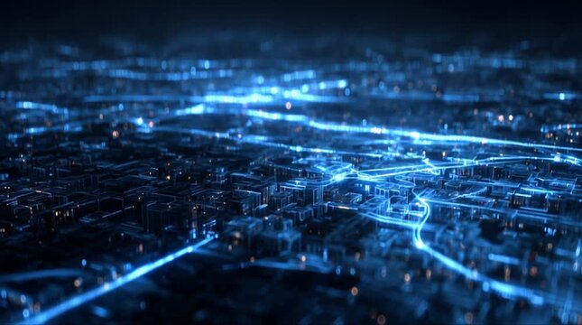 3D Digital City with Interconnected Neural Networks and Data Flow (AI Generated)