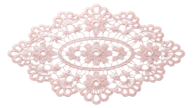 Pink lace doily with floral design isolated on transparent background