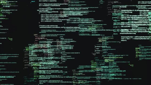 Matrix Style Source Code Animation Cyber Data Stream On Black Background