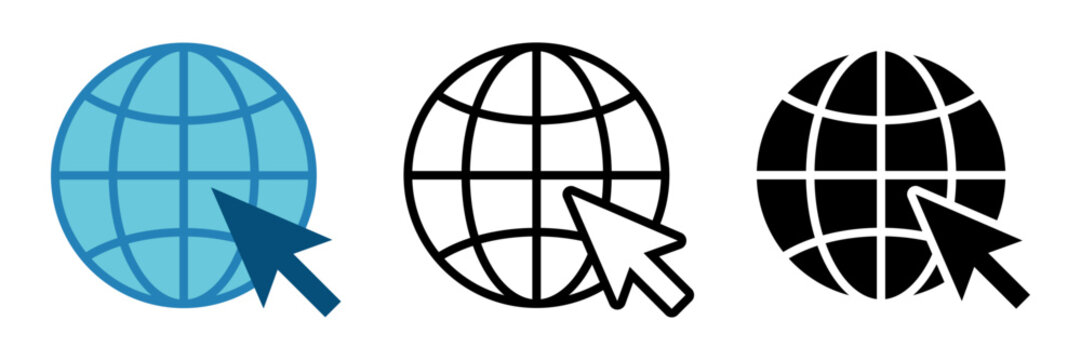 インターネットアイコンセット 地球儀とカーソルのWebアクセスシンボル UI用ベクター素材 / Internet icon set globe and cursor web access symbol UI vector