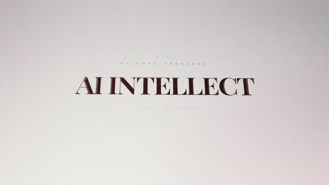 A bold orange AI Intellect title glows against a dark digital background. Small text reading AI Core Presence appears above the main heading. Subtle glitching adds a modern tech feel.