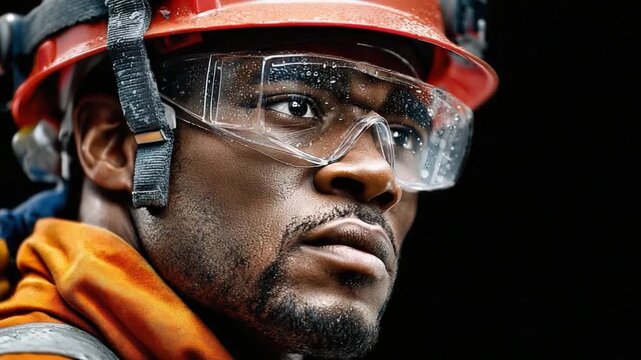 Determined Worker: A close-up shot of a determined construction worker, clad in safety gear, displays focus and resolve, embodying dedication in the realm of industry.
