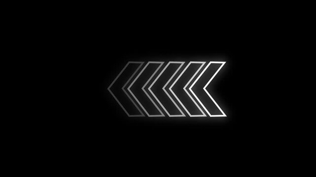 Glowing neon light animated traffic directional arrows sign. Left arrow for road direction. Flashing direction indicators