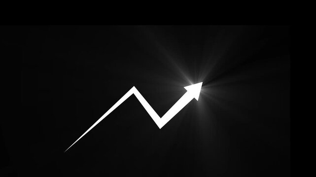 White arrow rising transparent channel. Abstract arrow growth chart of economy icon White color animated.4k