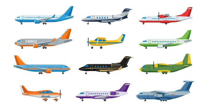 Premium aviation airplane variation set flat vector illustration isolated on white background