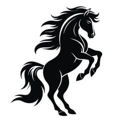 A majestic black horse reared up with flowing mane and tail vector illustration © Creative Graphic Des