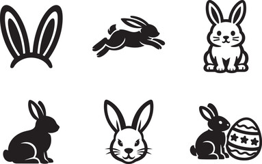 Obraz premium Linear Easter bunny outline icon set with cute rabbit vector illustrations on white background.