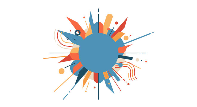 A vibrant vector illustration of a yellow sun shape exploding with fire like a world concept art icon designed with a hand painted color circle