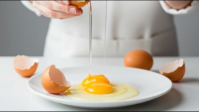 Raw eggs with yolks in a glass bowl for breakfast cooking