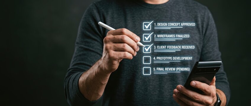 Project management essentials client feedback and development process in a modern office setting digital content engagement professional environment close-up view