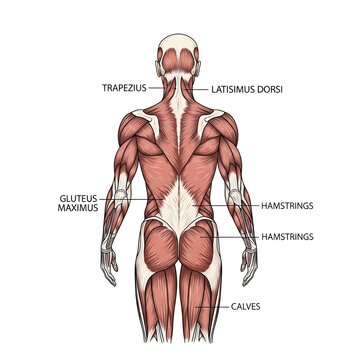 Human body muscle anatomy diagram back.