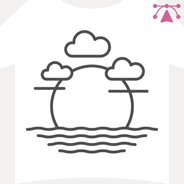 Sunset with clouds at sea line icon, dusk concept. Vector graphics. Evening sky sign and editable stroke, outline style icon for mobile or web design.