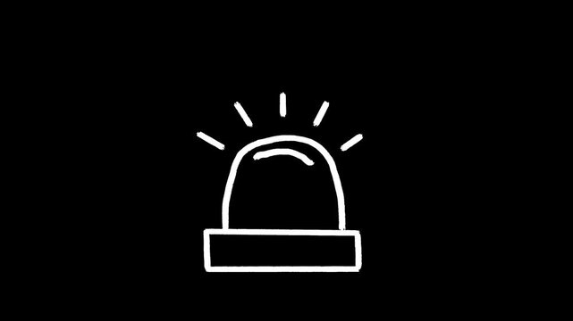 Siren hand drawn animation, emergency light, flasher motion, alarm signal, warning lamp, police strobe, flashing beacon, alert symbol, animated safety icon