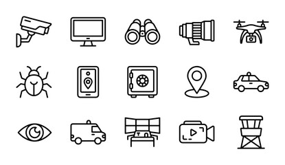 Security Icons Collection: Surveillance, Safety, and Protection Vector Graphics Set © Mahbubur