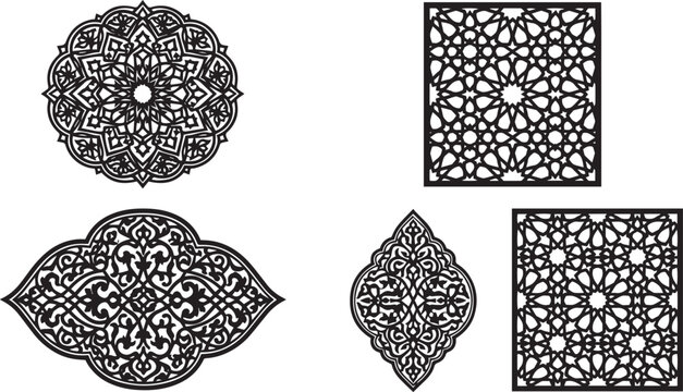 Collection of intricate islamic geometric patterns and arabesque designs with islamic pattern middle eastern black and white repeating pattern arabesque