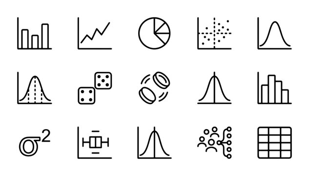 Data Visualization Icons Set, Statistics Charts & Graphs, Analysis Symbols