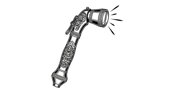 Handheld flashlight with bright beam illuminating dark space.