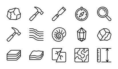 Geology Icons Set: Rocks, Fossils, Tools, and Instruments for Earth Science Research © Mostafizur
