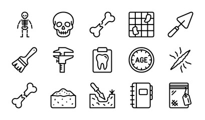 Archaeology Icons Set: Digging Tools, Bones, Skull, Fossils, Age Chart, Vector Graphics © Runa