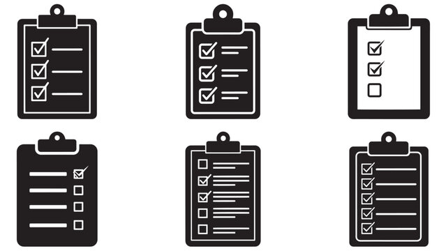 Clipboard checklist icons with checked and unchecked boxes for task management and survey forms