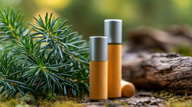 Close-up of an organic herbal inhalant product displayed against an earthy background, natural respiratory remedy concept, aromatic herb product, alternative wellness tool,