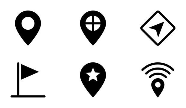 Location Pin Icons Set, Navigation Map Markers, GPS Pointers, Geo Tag Symbols, Travel & Business