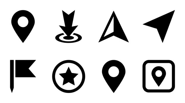 Location Pin Icons, Navigation Markers, Map Pointers, Geolocation Symbols, Set of 8