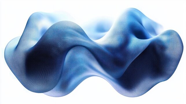 blue undulating 3d mesh wave with fine grid texture and soft lighting conveying calm, fluid motion and a tranquil digital surface