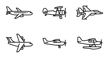 Airplane Icons Set, Aviation Vector Graphics, Aircraft Collection, Transportation Symbols © Tanjina