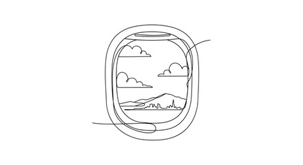 Obraz premium Airplane Window View: Clouds, Mountains, Cityscape, and Landscape