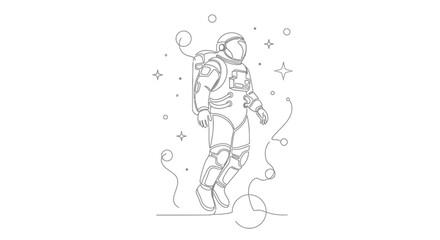 Fototapeta premium Astronaut Floating in Space, Minimalist Line Art, Cosmic Adventure