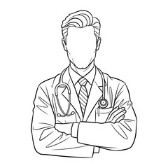 Fototapeta premium doctor continuous line art drawing with stethoscope and arms crossed
