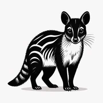 Black and white striped ringtail standing on hind legs isolated on white