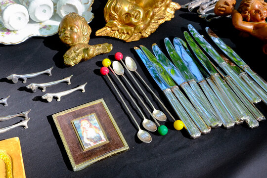 Vintage utensils and  objects at Paris flea market