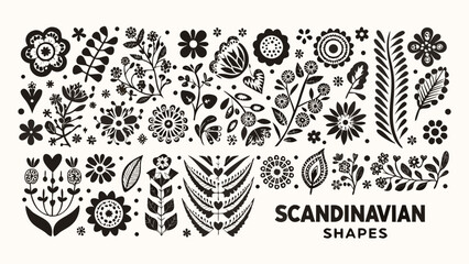 black floral arrangement and botanical shapes scandinavian style vector illustration on white background high quality professional detailed modern © Sujit